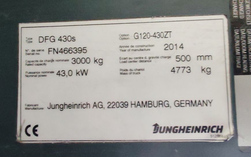 Použit&aacute; manipulačn&aacute; technika Jungheinrich DFG430s /5828mh/ 4.3m/ 2014y &mdash; Booster Lift