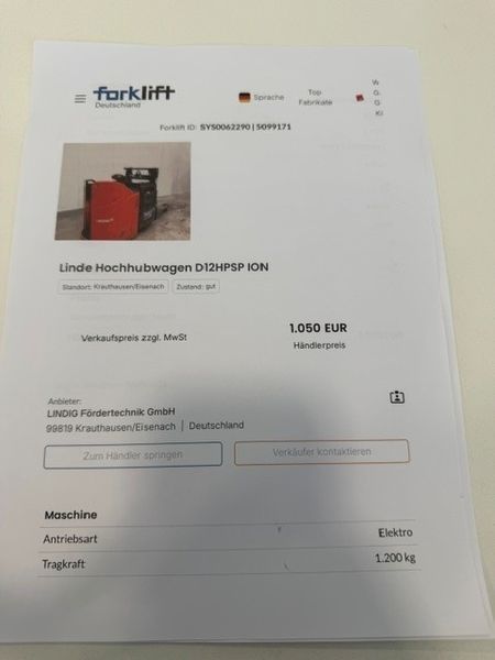 Použit&aacute; manipulačn&aacute; technika Linde D12HPSP Lithium &mdash; Booster Lift