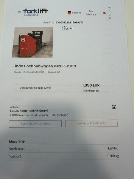 Použit&aacute; manipulačn&aacute; technika Linde D12HPSP Lithium &mdash; Booster Lift