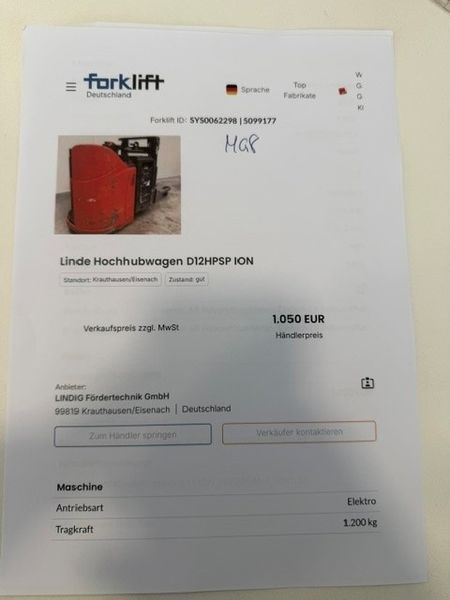 Použit&aacute; manipulačn&aacute; technika Linde D12HPSP Lithium &mdash; Booster Lift