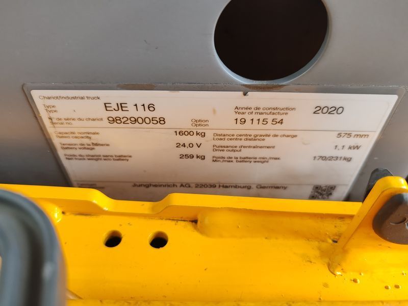 Used material handling equipment Jungheinrich EJE 116 1.6t/ 719h/ 250ah &mdash; Booster Lift