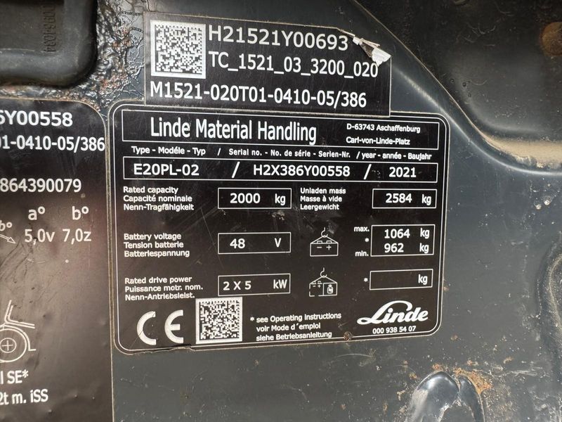 Used material handling equipment Linde E20PL-02 2021y/ 4.1m/ 2750mh &mdash; Booster Lift