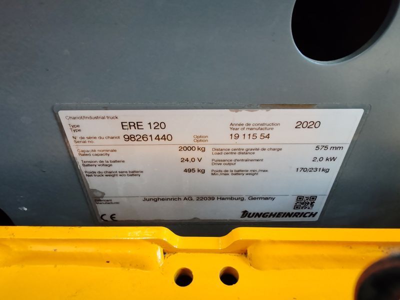 Used material handling equipment Jungheinrich ERE 120 2131h/ 2t/ 2020y &mdash; Booster Lift