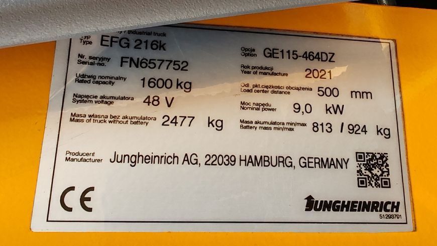 Used material handling equipment Jungheinrich EFG216k /2021y/ 4560mh RES MA &mdash; Booster Lift