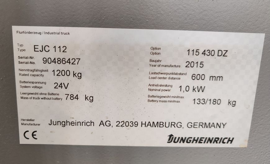 Použit&aacute; manipulačn&aacute; technika Jungheinrich EJC 112 4.3m/ batt2020 &mdash; Booster Lift