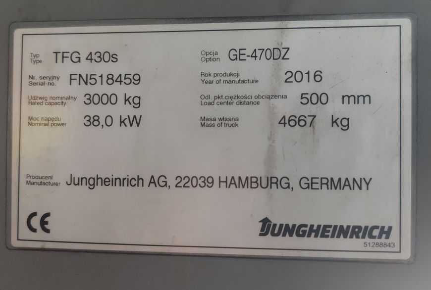 Použit&aacute; manipulačn&aacute; technika Jungheinrich TFG 430s 4.7m/ 3t /4 ventil &mdash; Booster Lift