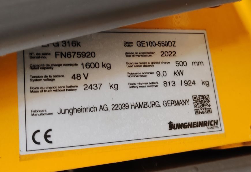 Použit&aacute; manipulačn&aacute; technika Jungheinrich EFG 316k li-ion/ 4v/ 1819mh/ 2022y &mdash; Booster Lift