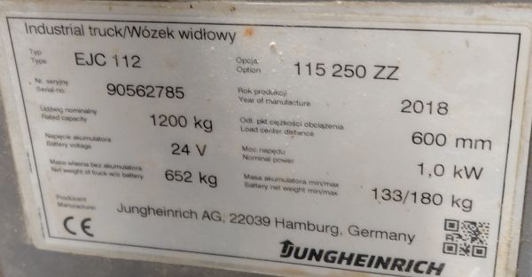 Použit&aacute; manipulačn&aacute; technika Jungheinrich EJC 112 115-250ZT Li-Ion &mdash; Booster Lift