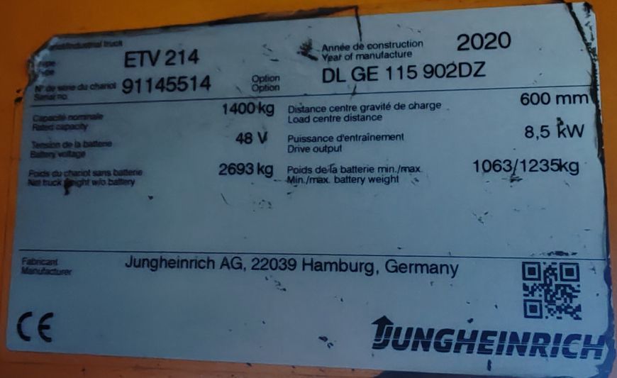 Použit&aacute; manipulačn&aacute; technika Jungheinrich ETV 214 9m/ 2020y/ 13432h &mdash; Booster Lift