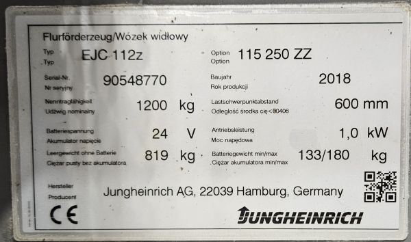 Použit&aacute; manipulačn&aacute; technika Jungheinrich EJC 112z Li-Lion &mdash; Booster Lift